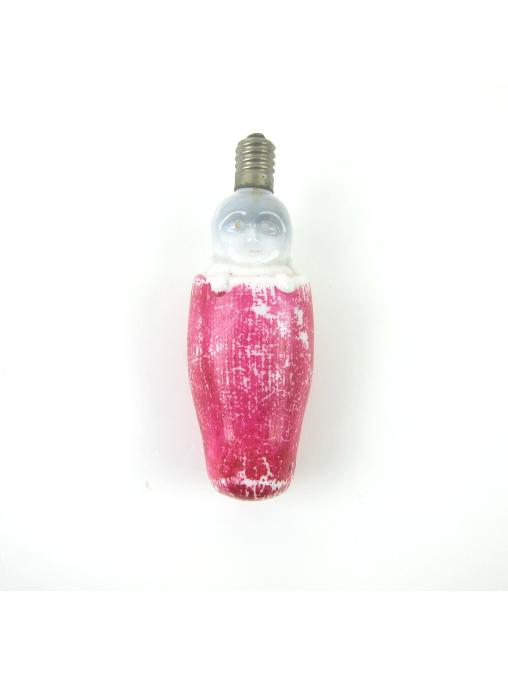 Vintage Christmas Figural Milk Glass Light Bulb C6 Baby in Red Stocking Japan